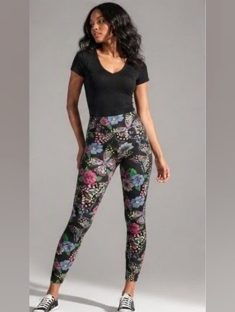 No Boundaries Black Floral Leggings with Multicolor Blooms